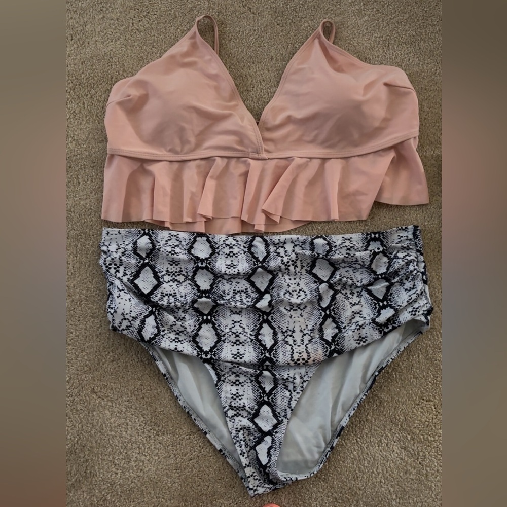 SHEIN Pink and Black Snakeskin Bikini